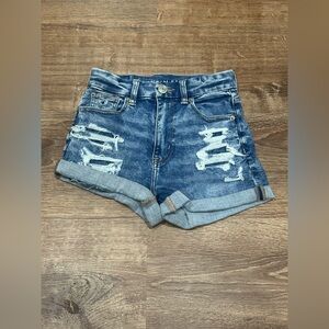 American Eagle Outfitters Blue Distressed Jean Shorts